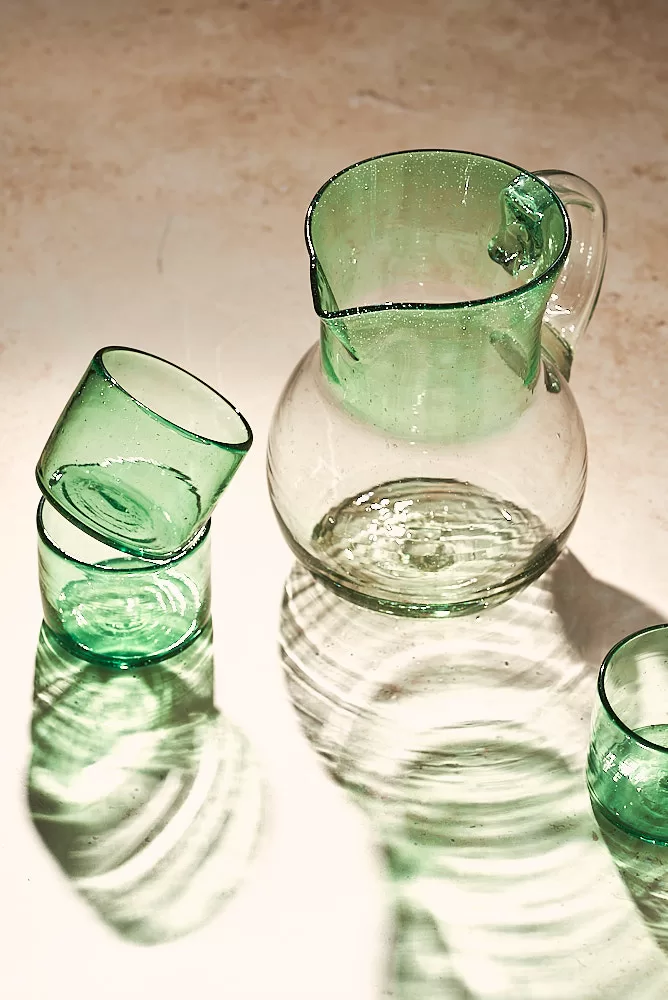 Product photography of artisan hand blown glassware from Barcelona brand