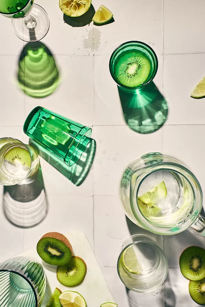 Kiwi water in hard light for bold and bright beverage photography