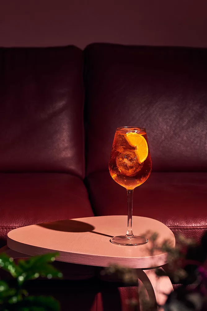Barcelona restaurant photography of cocktail aperol spritz at brunch