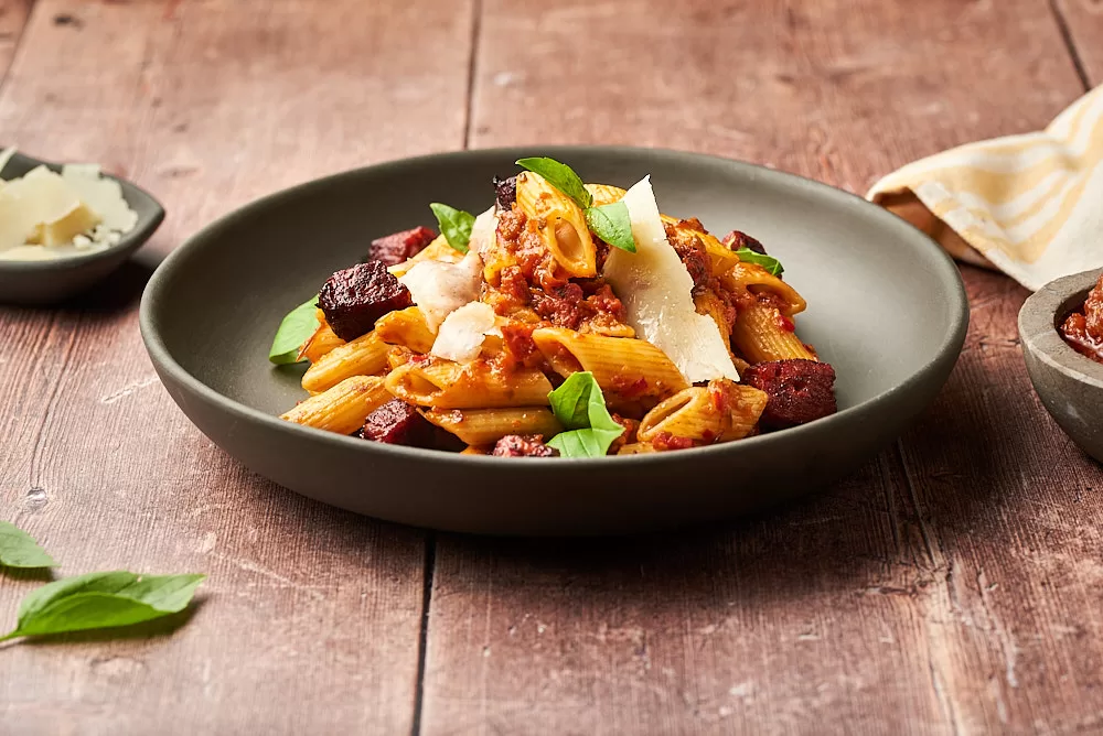 Food photography of penne pasta for Barcelona brand